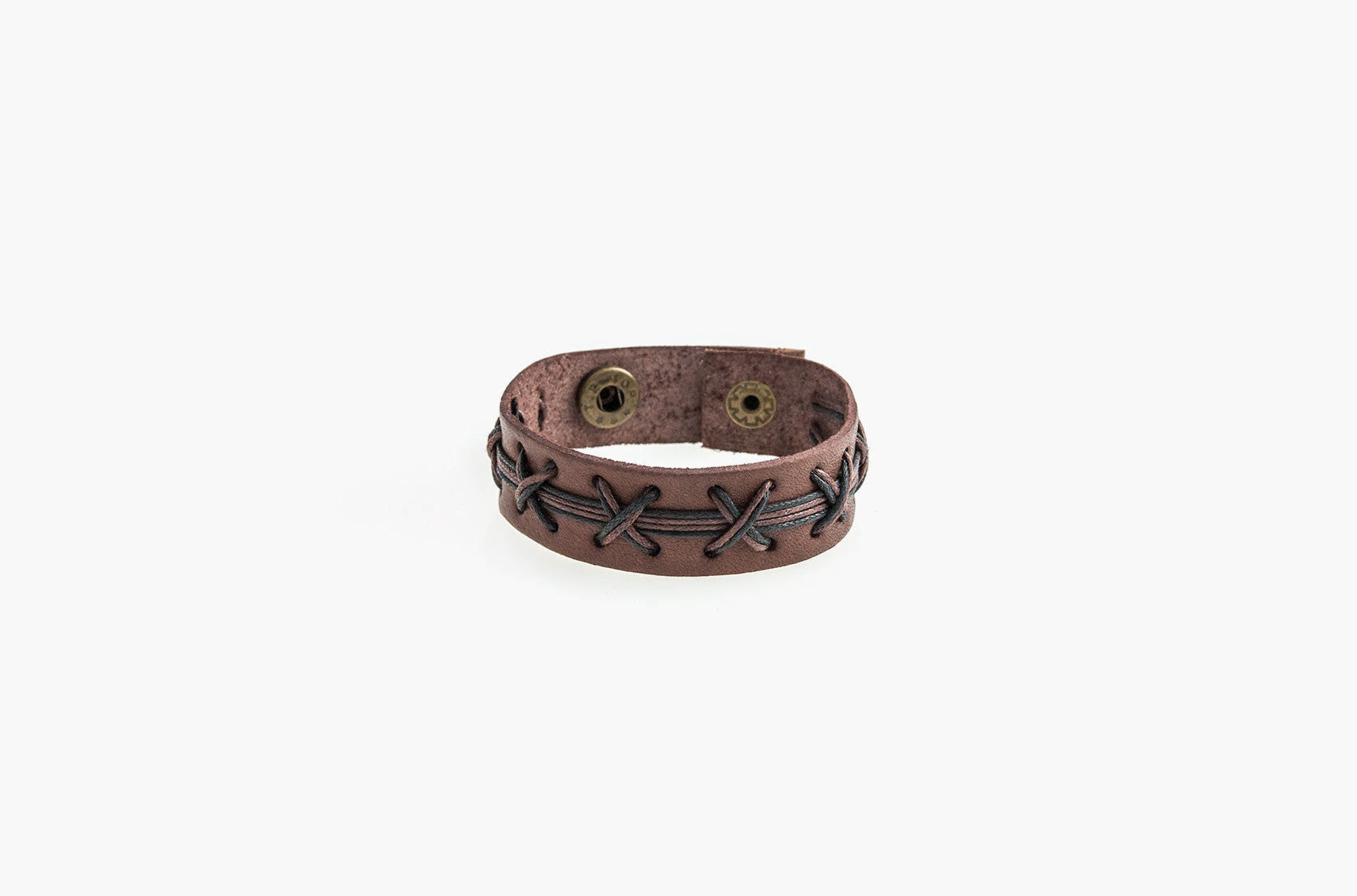 Brown leather black cross stitched bracelet