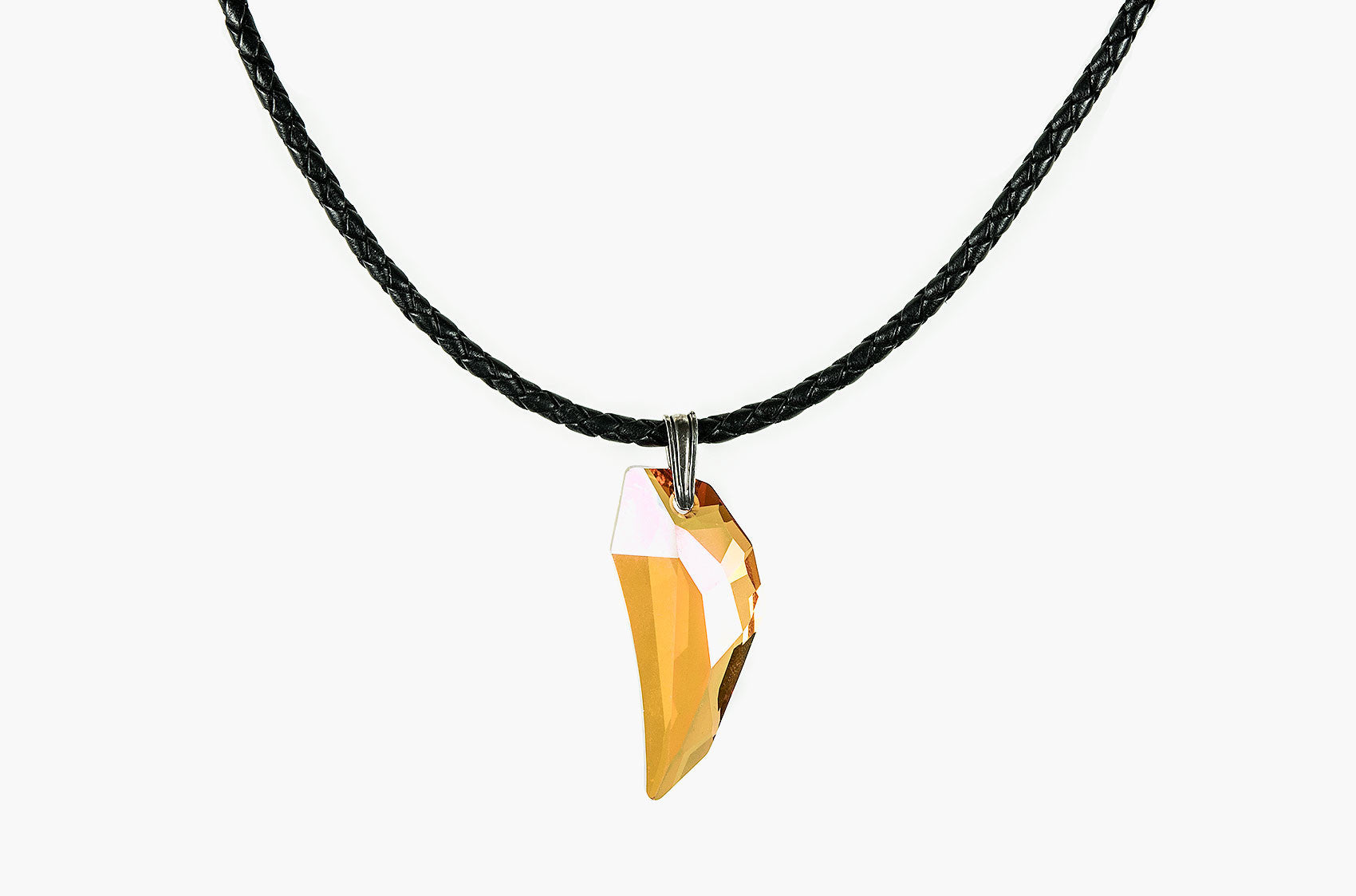 Large Swarovski Wolf Tooth leather necklace volcano