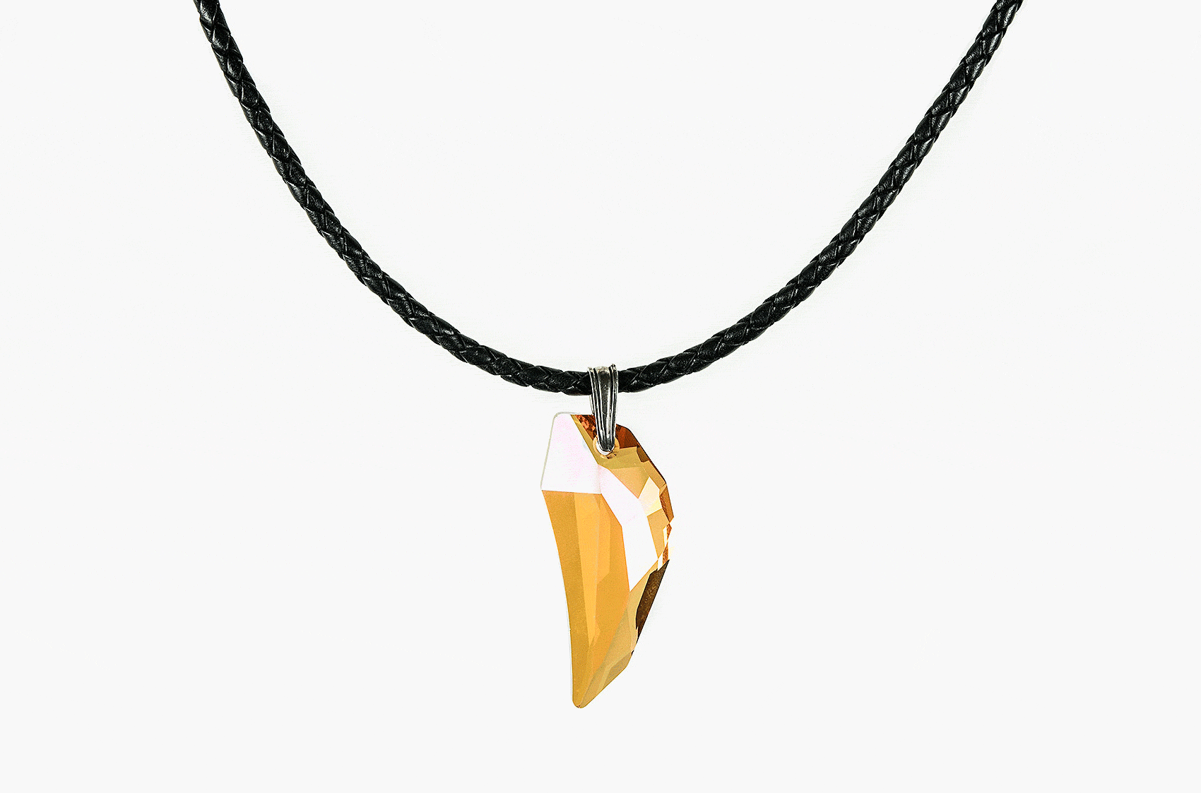 Large Swarovski Wolf Tooth leather necklace