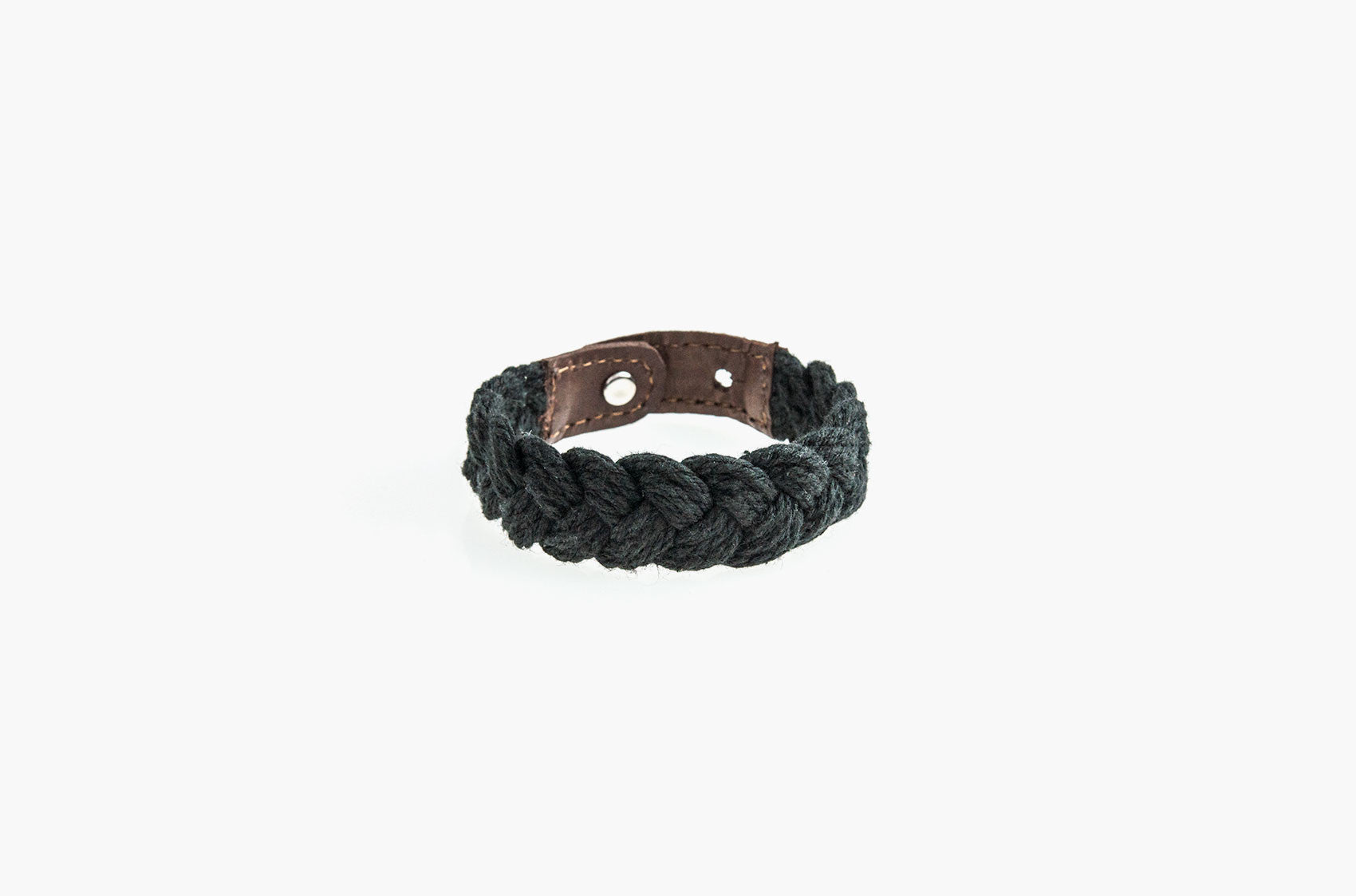 Leather and black woven cotton stud bracelet