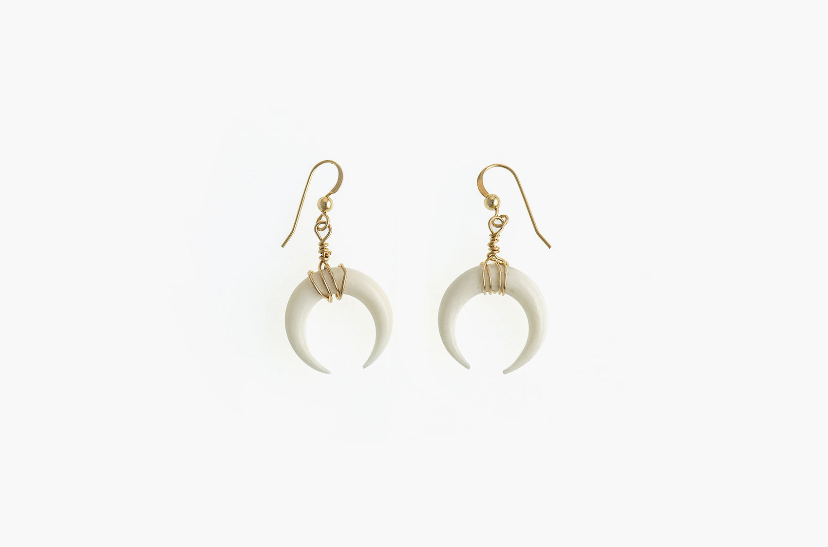 Little Big Horn. Crescent medium wire-wrap earrings Ivory with 14kt gold smooth earwires