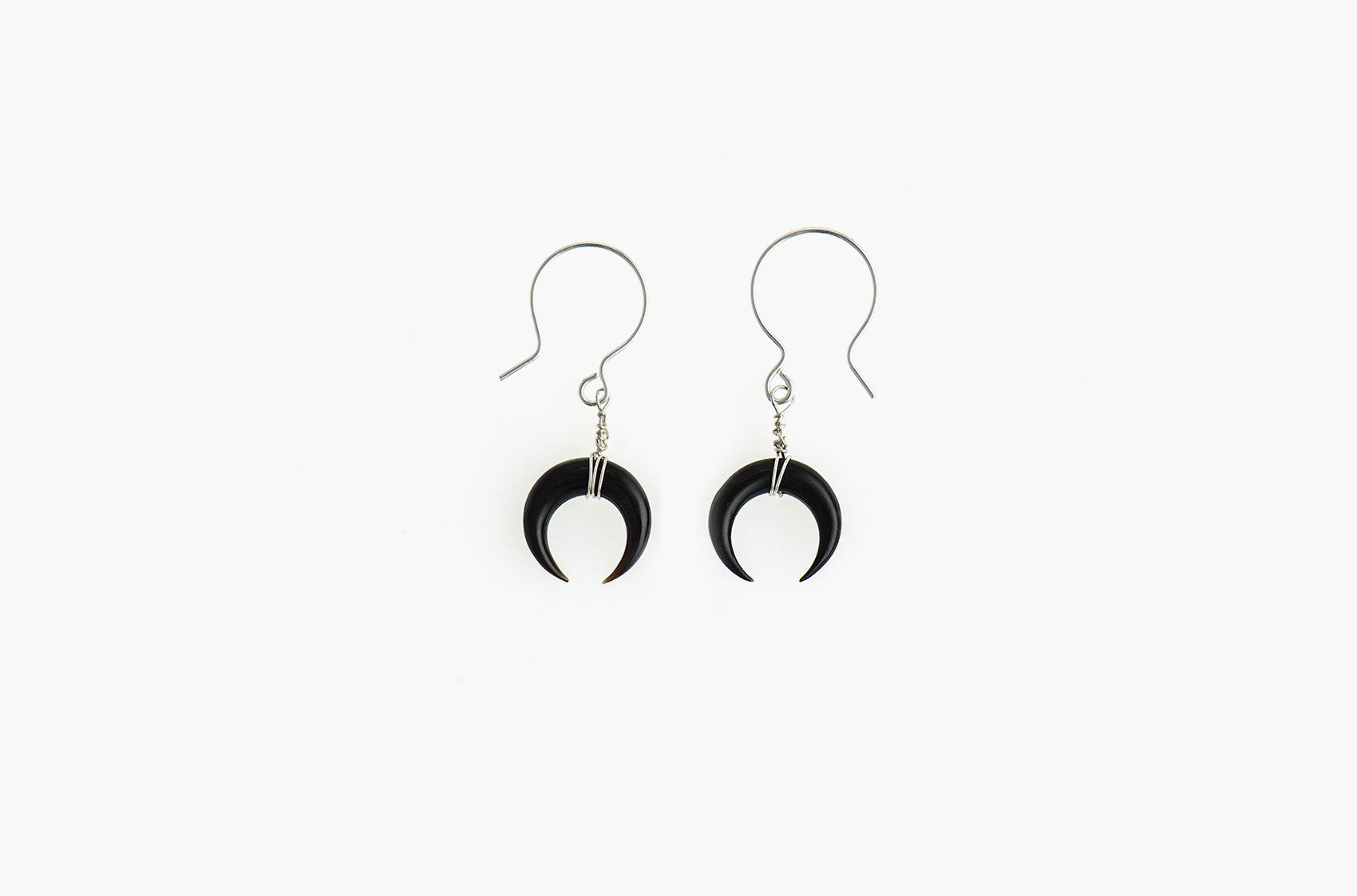 Little Big Horn. Crescent mini wire-wrap earrings Black with sterling silver earwires