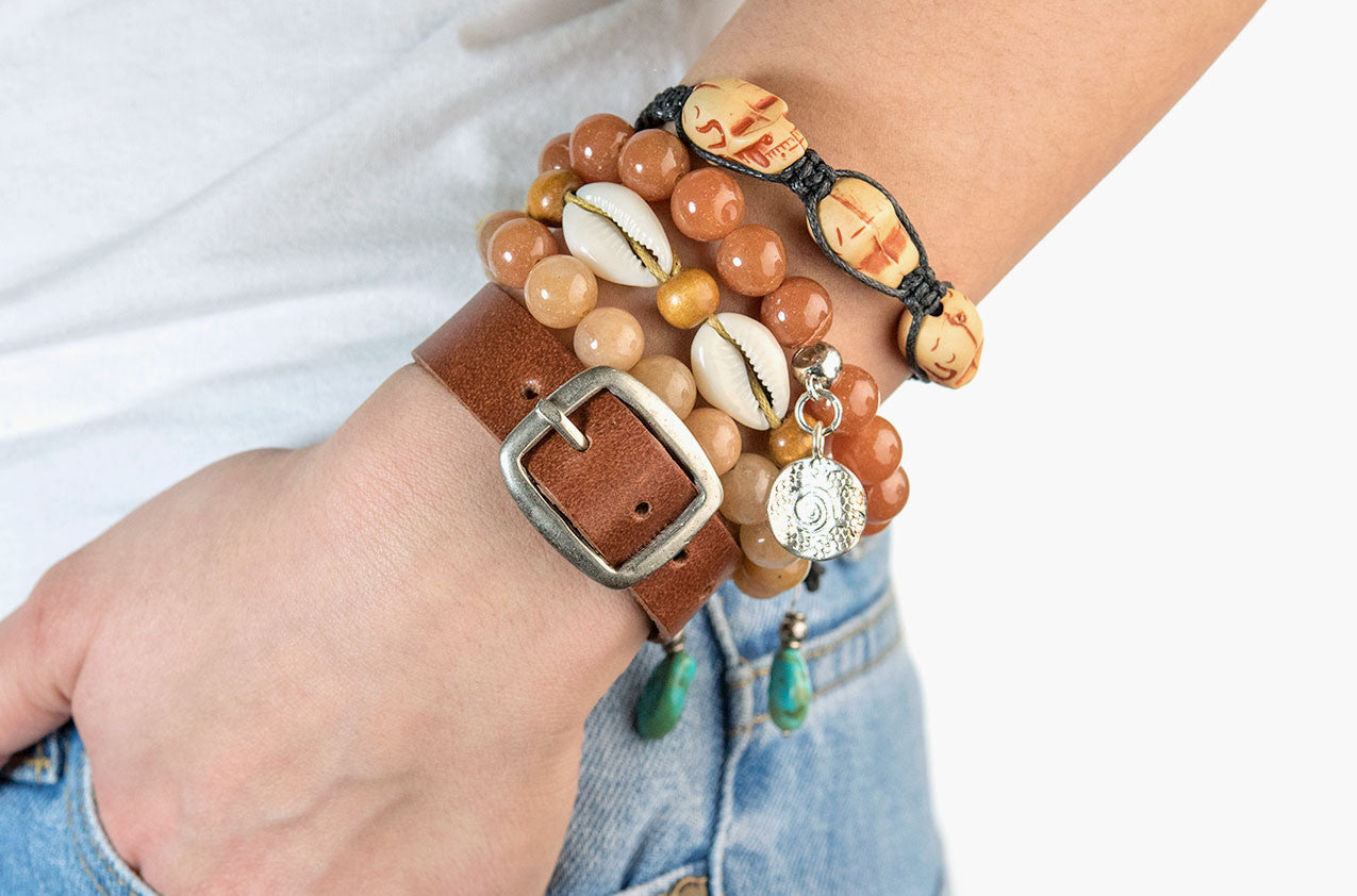 Model wearing Stacked or Separate Bracelet Collection No. 4