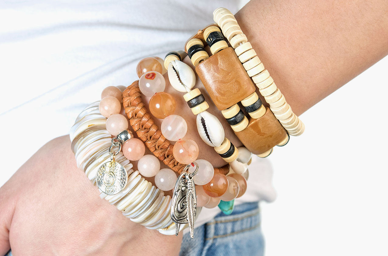 Model wearing Stacked or Separate Bracelet Collection No. 8