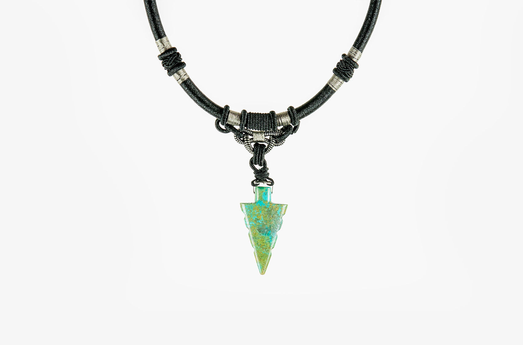 Tribal woven necklace with jade arrow pendant