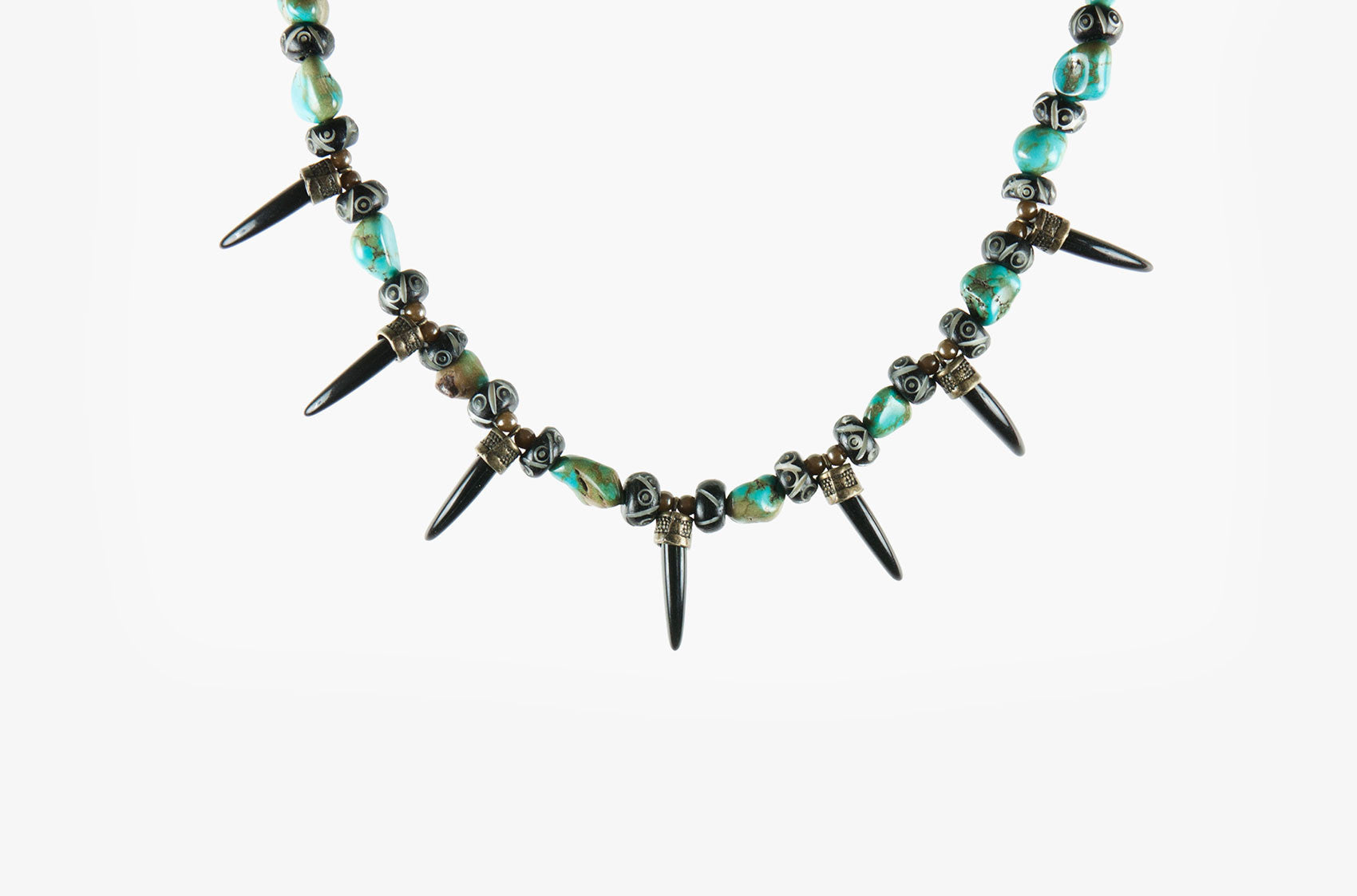Turquoise and Teeth. Fierce tribal necklace with bone