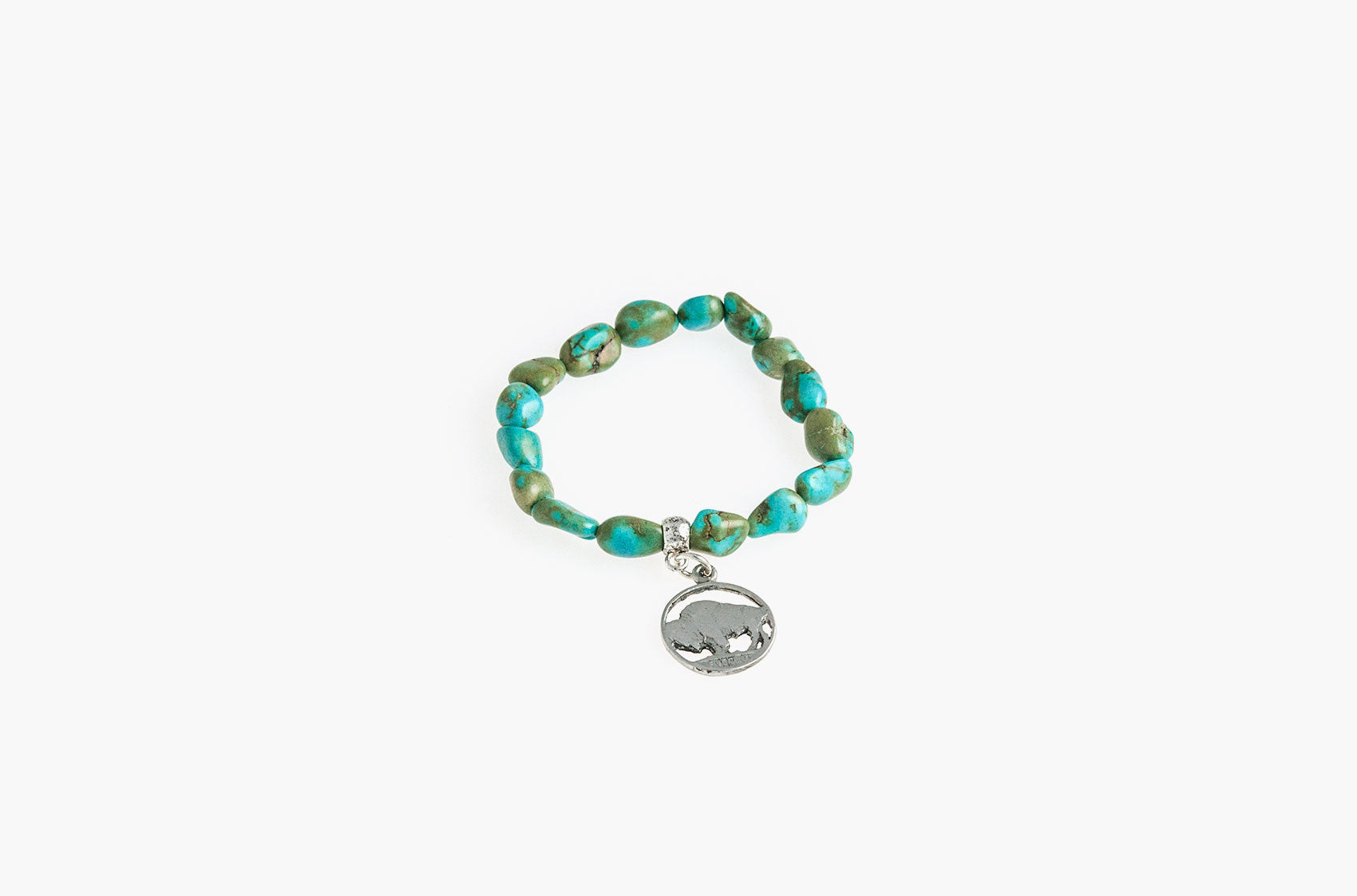 Turquoise nuggets with buffalo charm bracelet