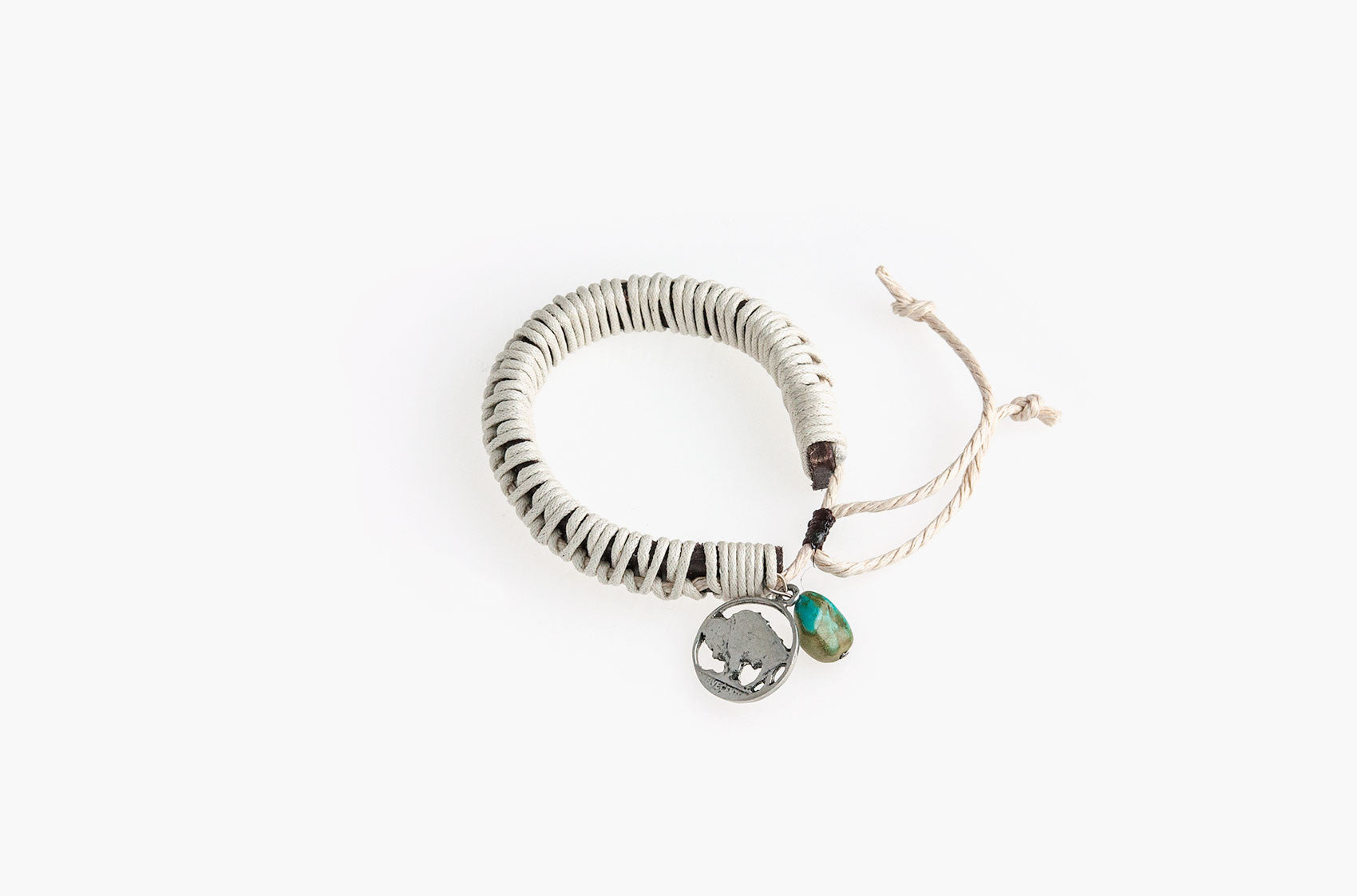 White leather and cord bracelet with turquoise