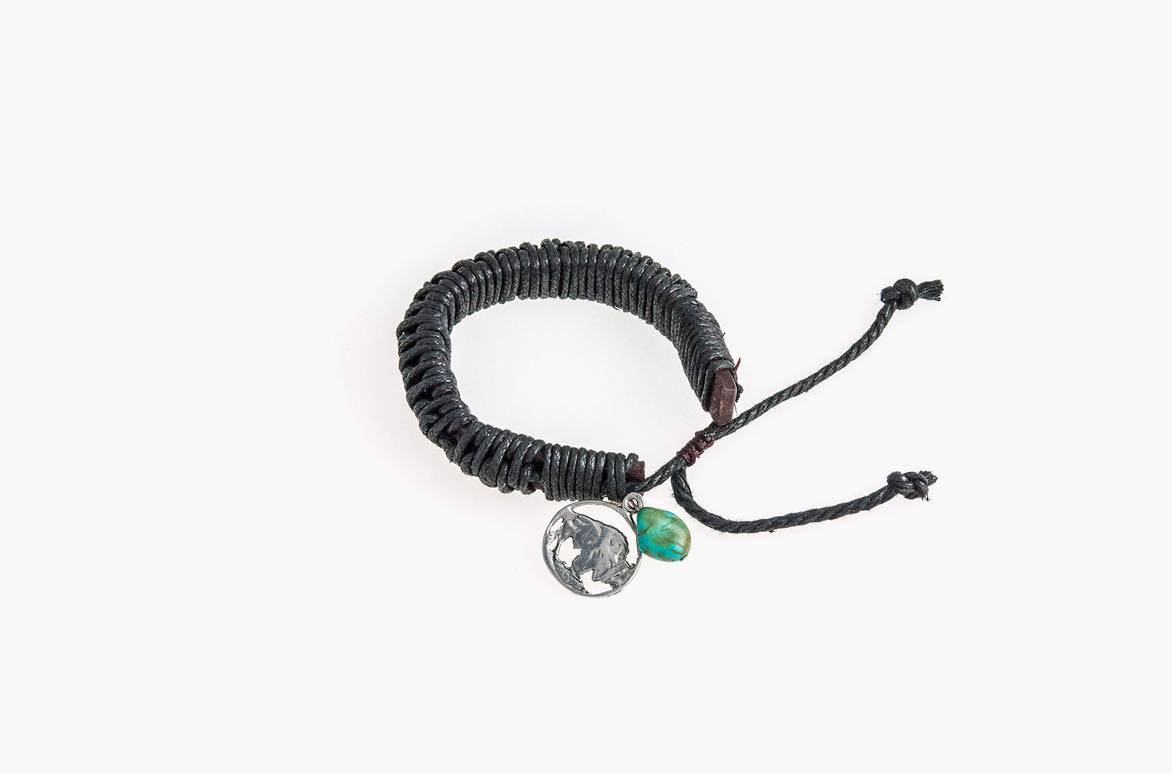 Black leather and cord bracelet with turquoise