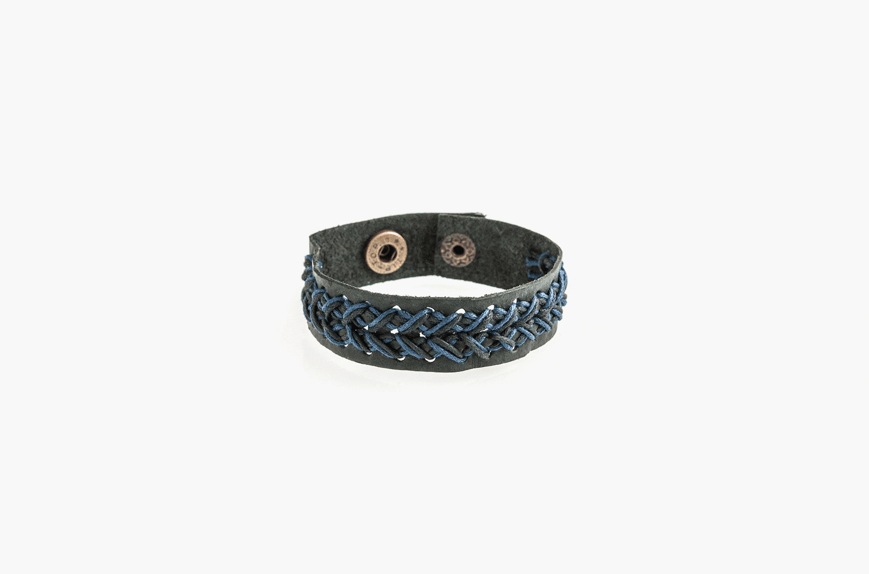 Black leather and cord stitched bracelet
