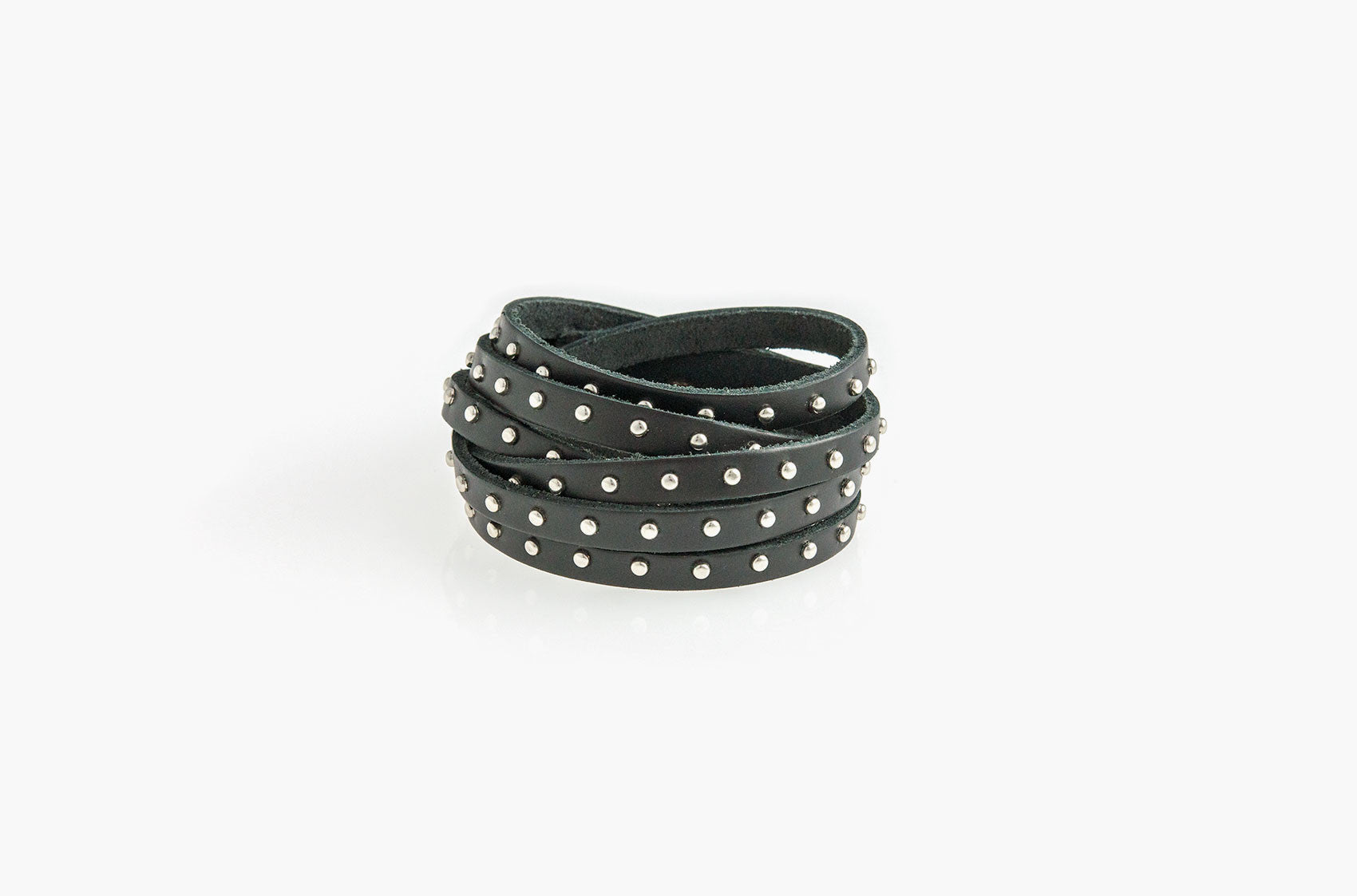 Black leather and studs wrap bracelet