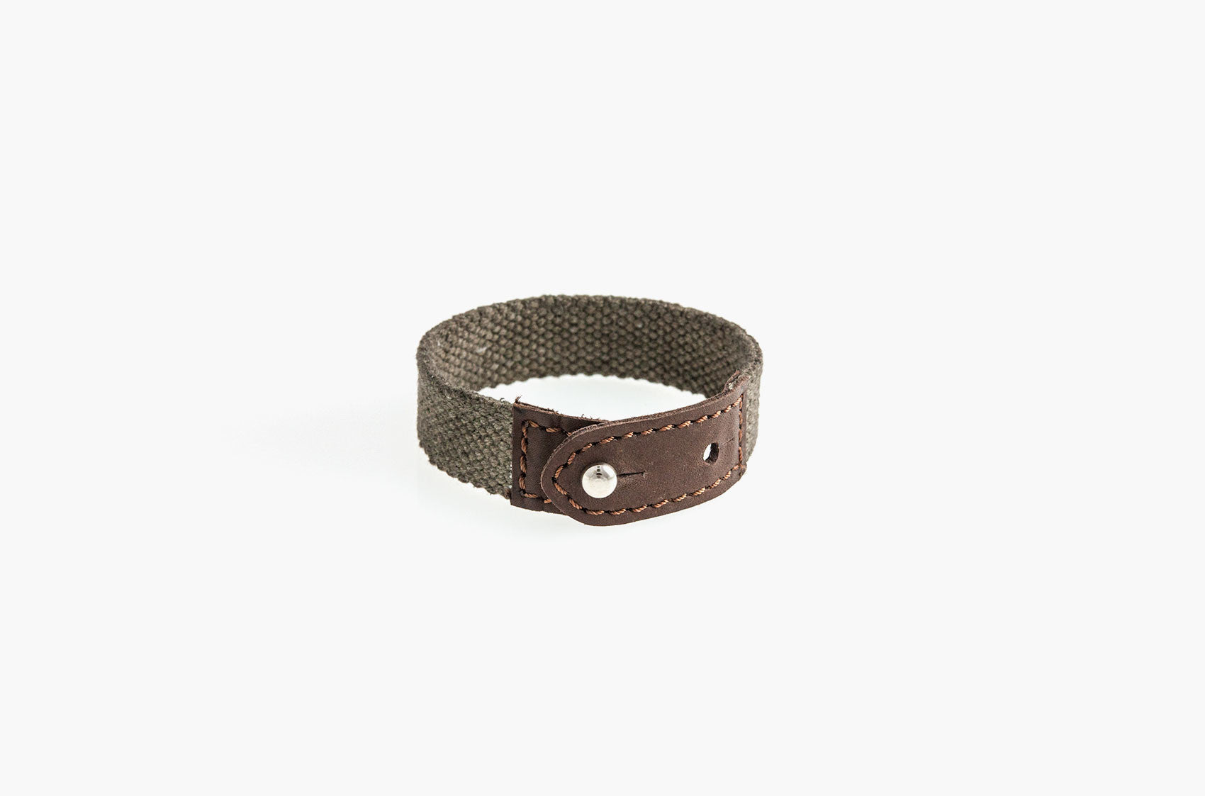 Leather and brown cotton canvas stud bracelet