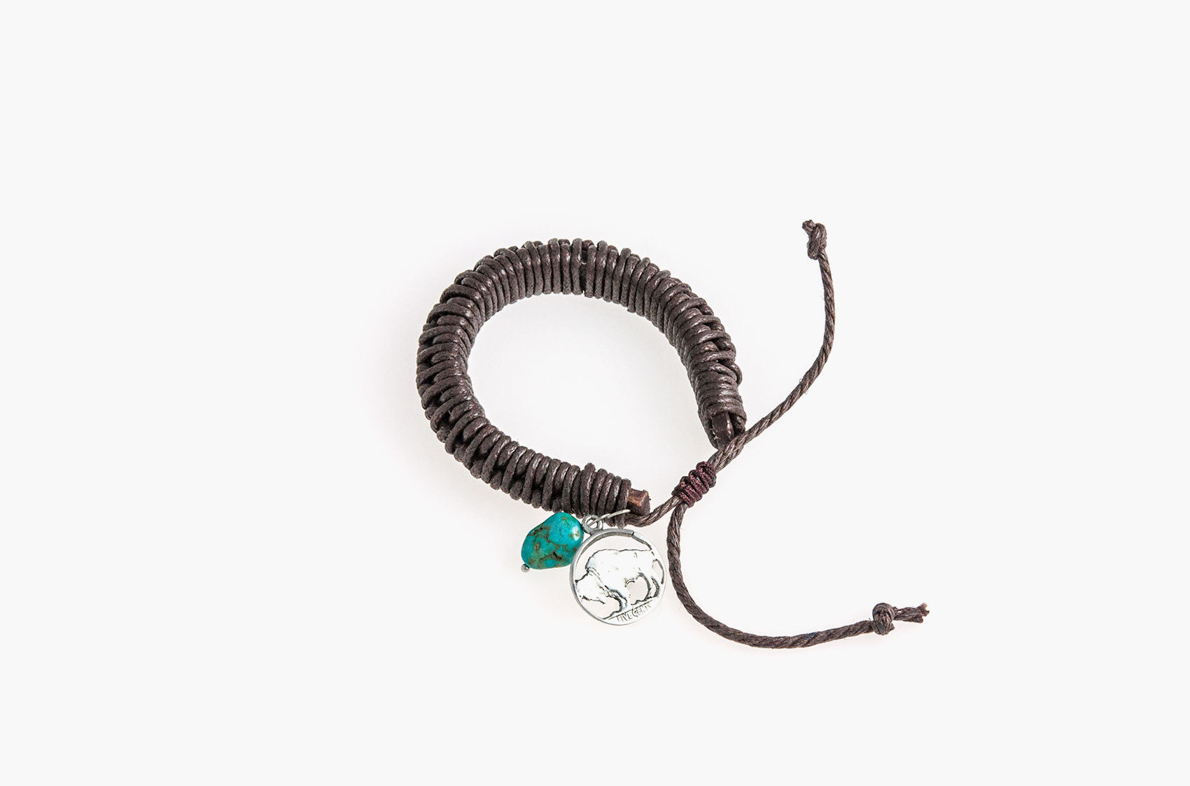Brown leather and cord bracelet with turquoise