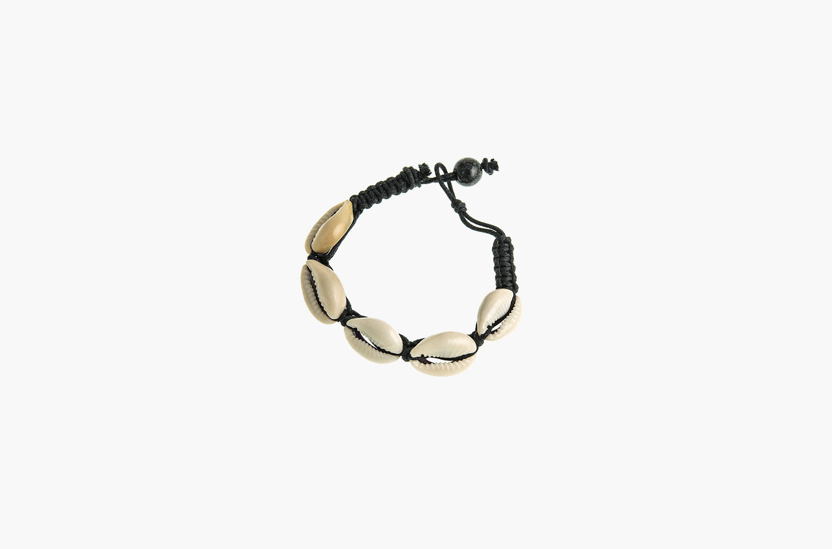 Conch shell and black woven cotton bracelets
