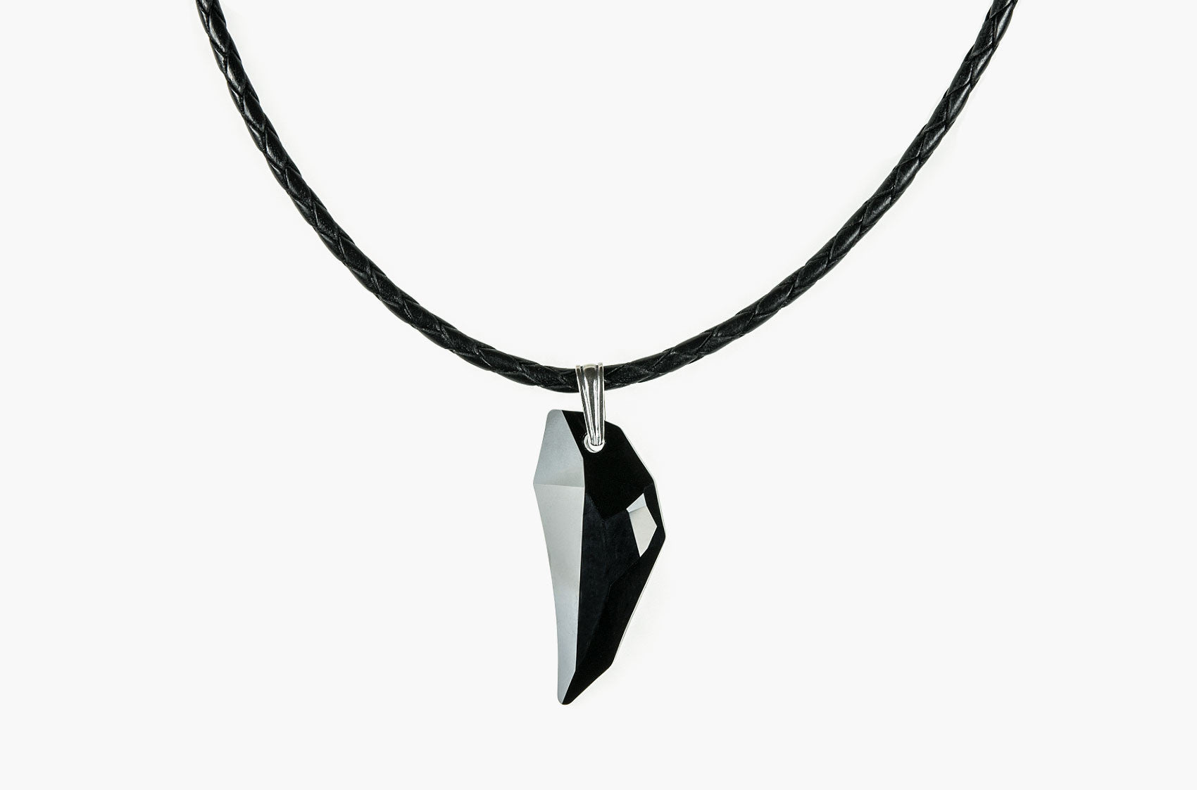 Large Swarovski Wolf Tooth leather necklace jet black