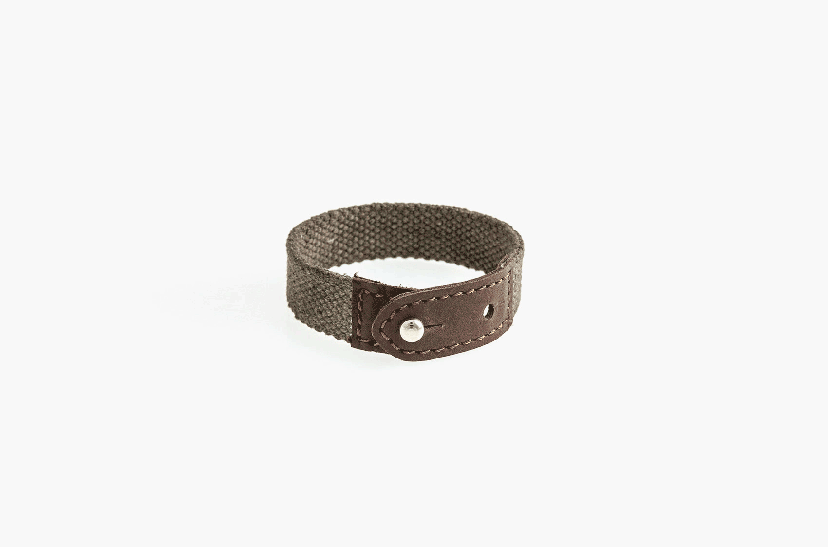 Leather and cotton canvas stud bracelet