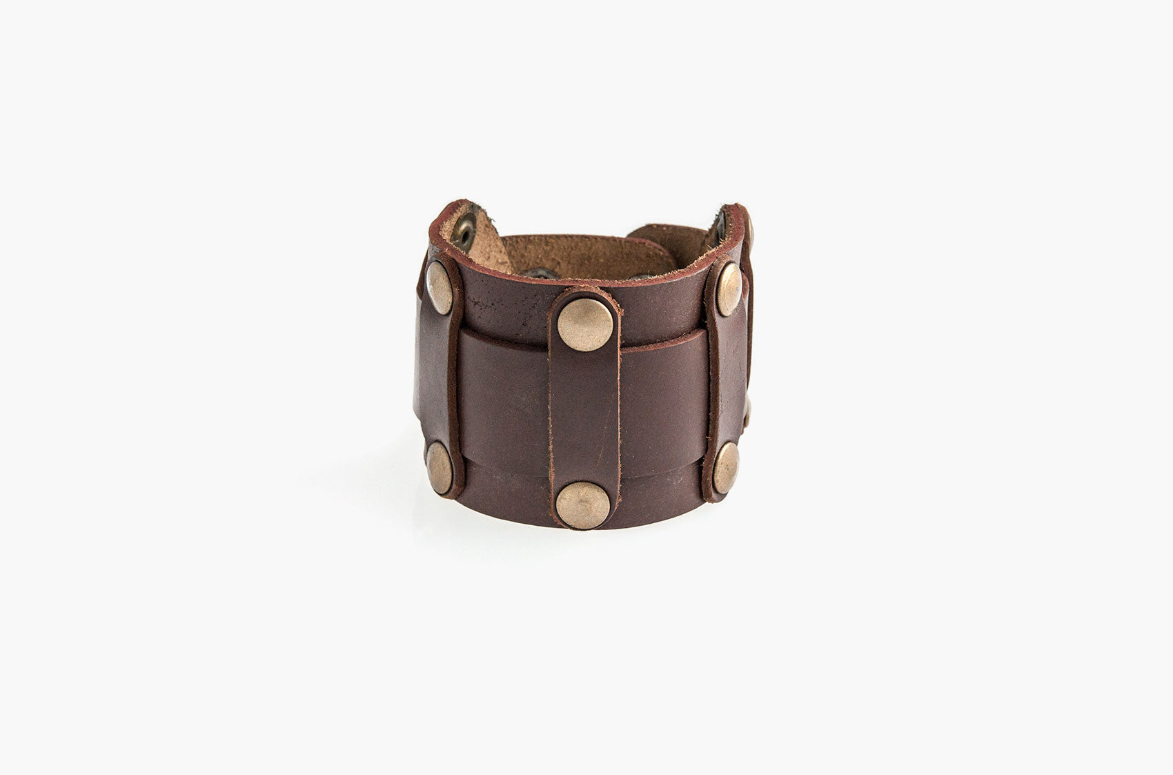 Leather and studs wide wristband bracelet