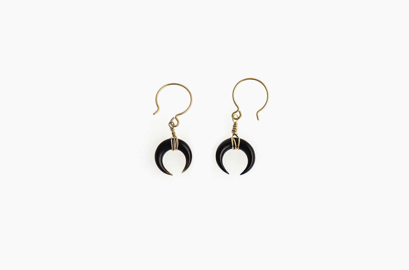Little Big Horn. Crescent mini wire-wrap earrings Black with 14kt gold-filled earwires