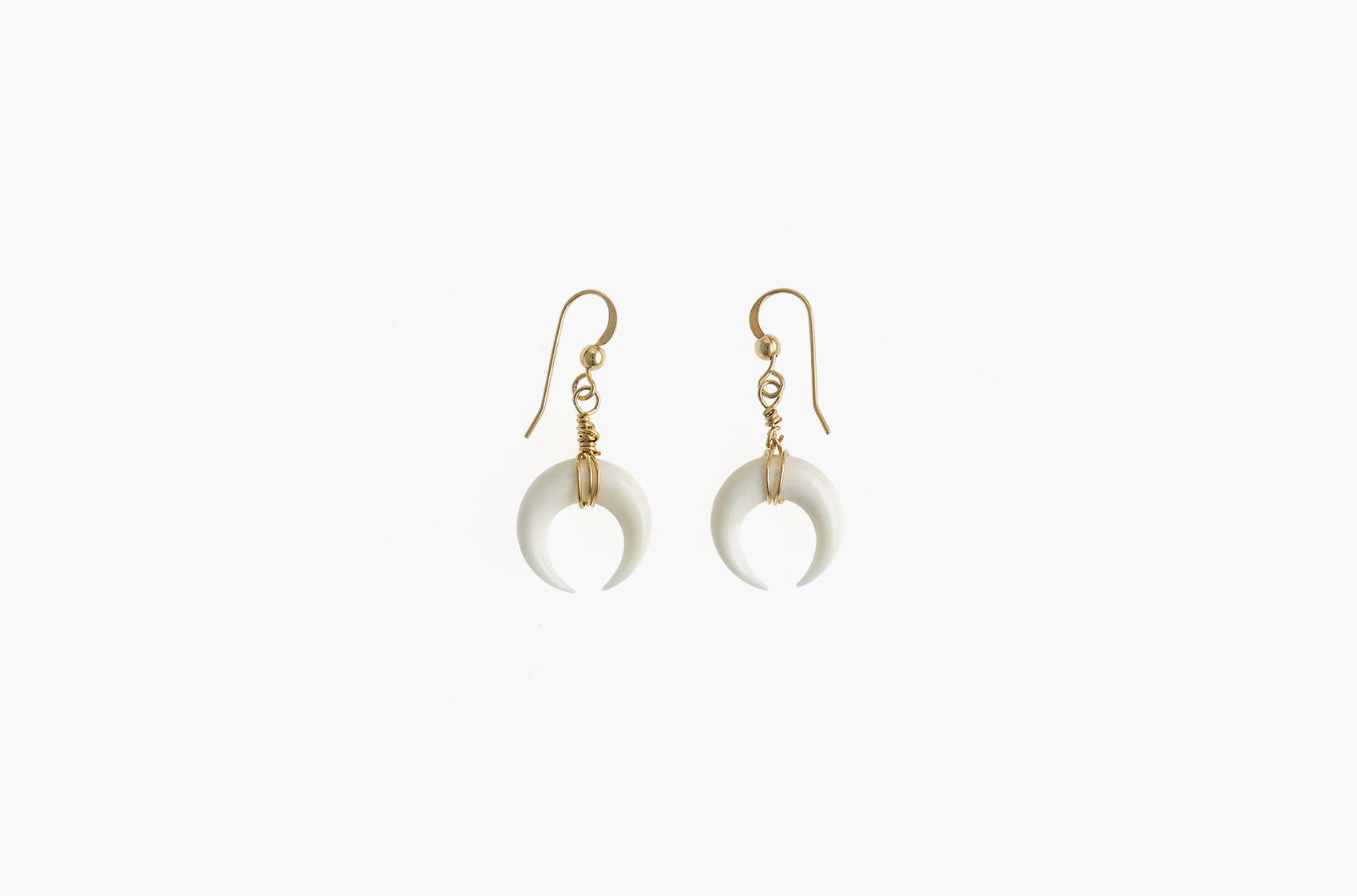 Little Big Horn. Crescent mini wire-wrap earrings Ivory with 14kt gold-filled earwires