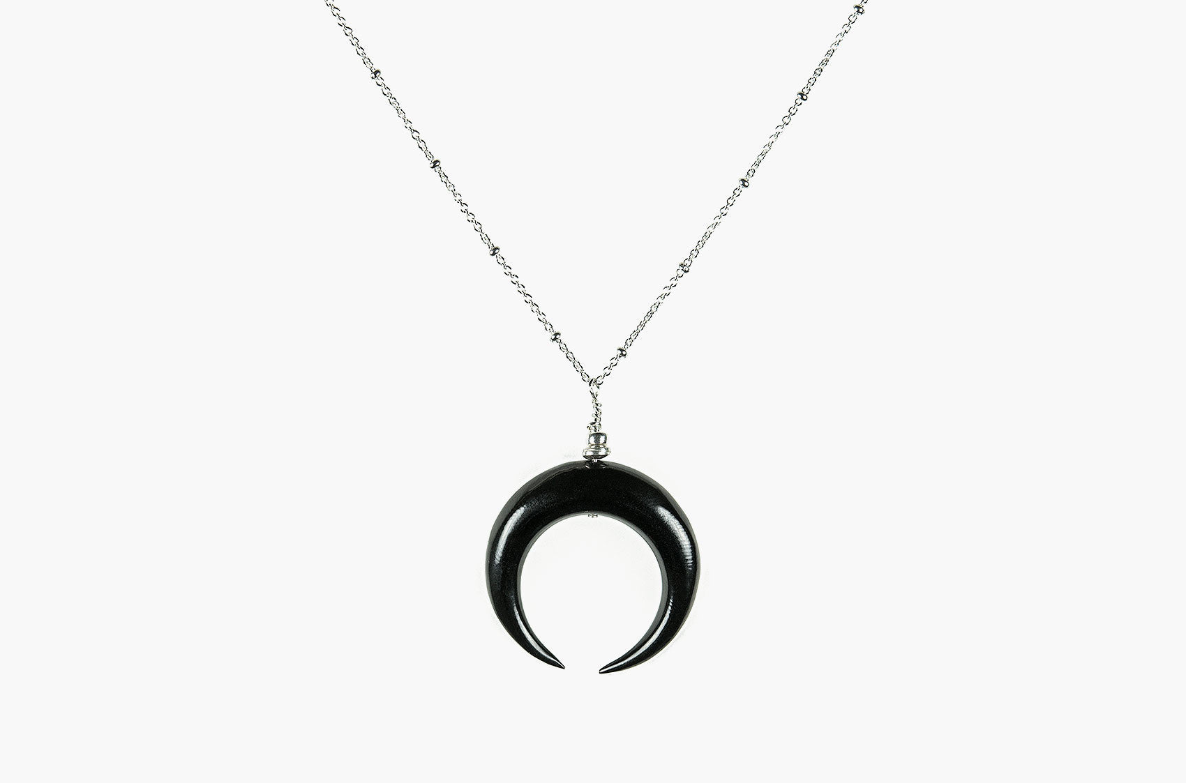 Little Big Horn. Large crescent necklace black with sterling silver