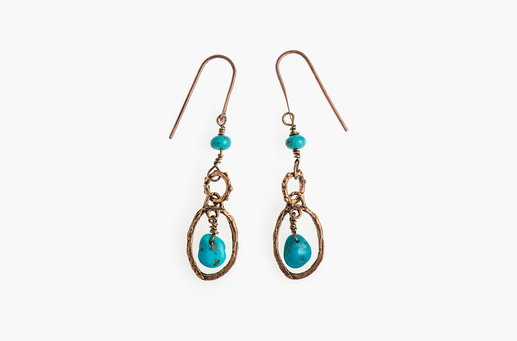 Metal & Stone. Artisan bronze earrings