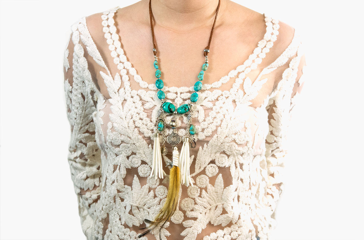Model wearing Buffalo Girl Spirit Dreamer necklace