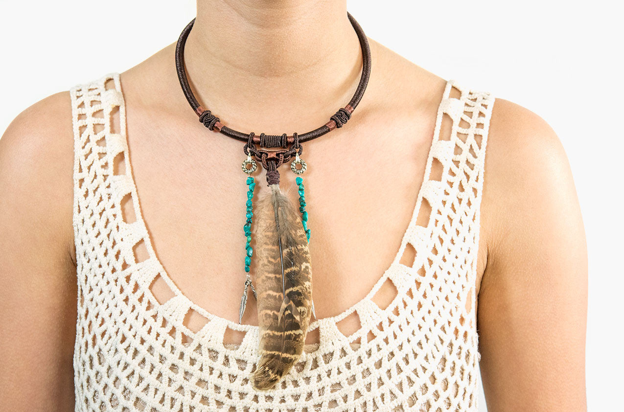 Model wearing Buffalo Girl Totem necklace