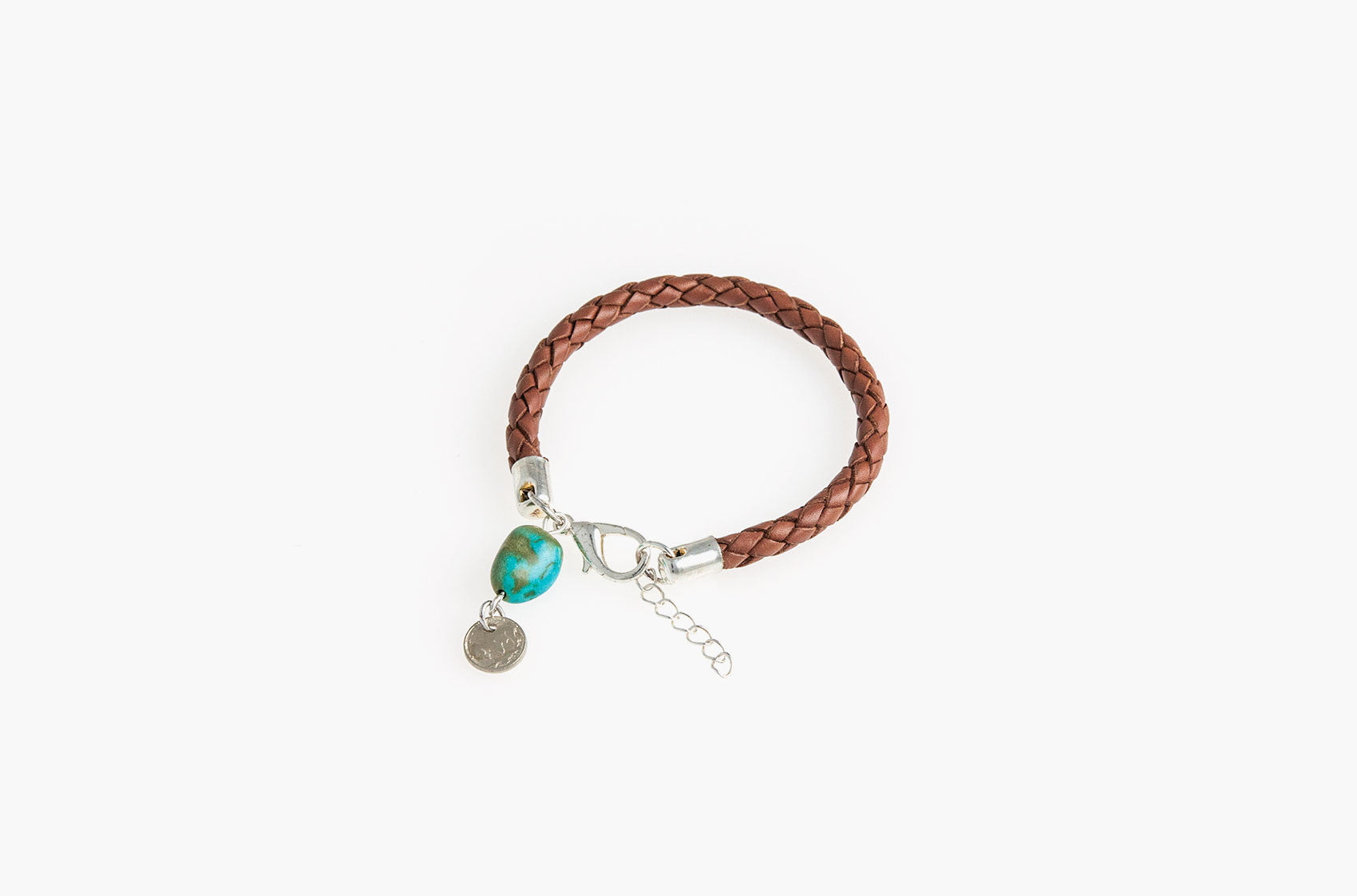 Plaited leather and turquoise bracelet