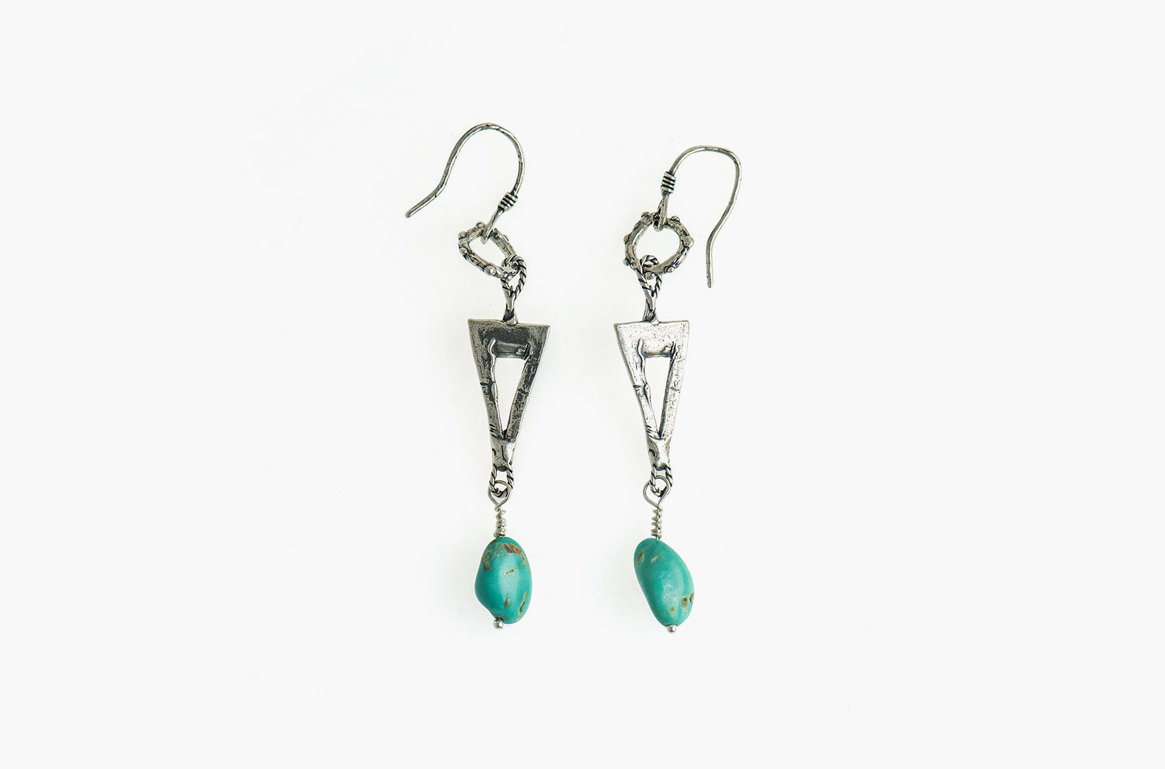 Silver & Stone. Artisan triangle earrings