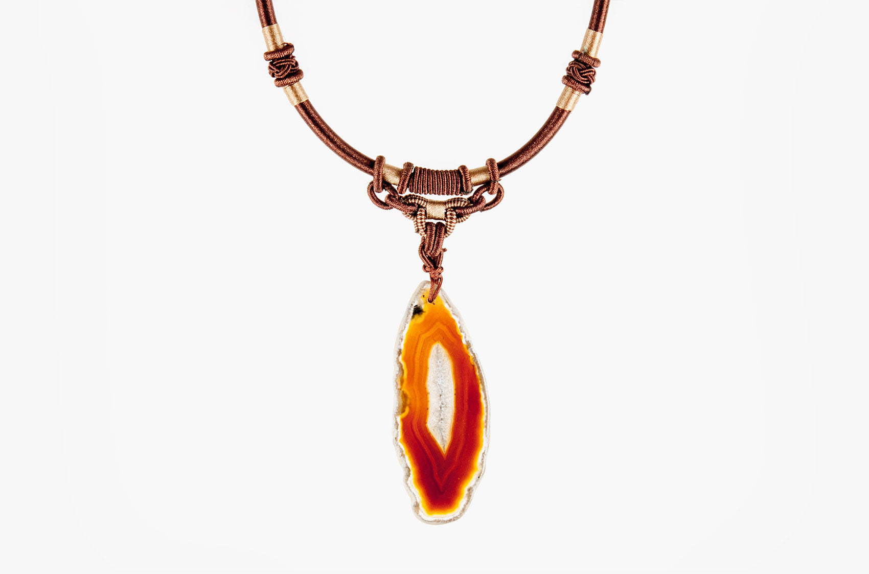 Tribal woven necklace with agate pendant