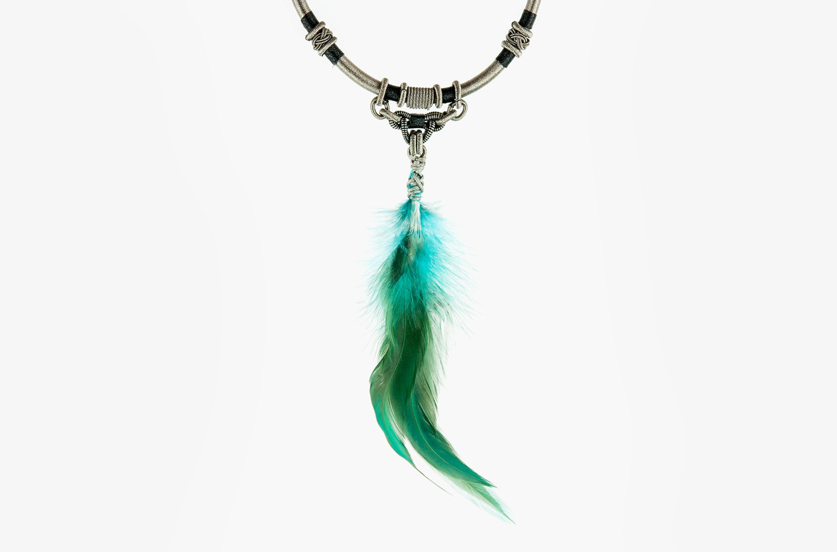 Tribal woven necklace with azure feather