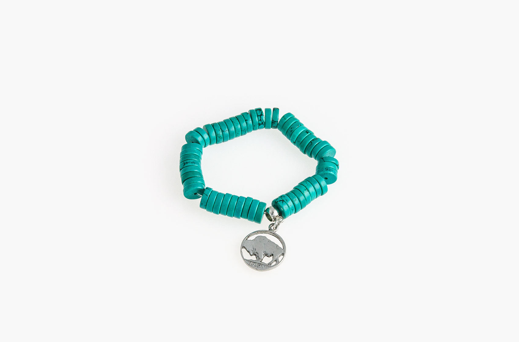 Turquoise and buffalo coin charm bracelet