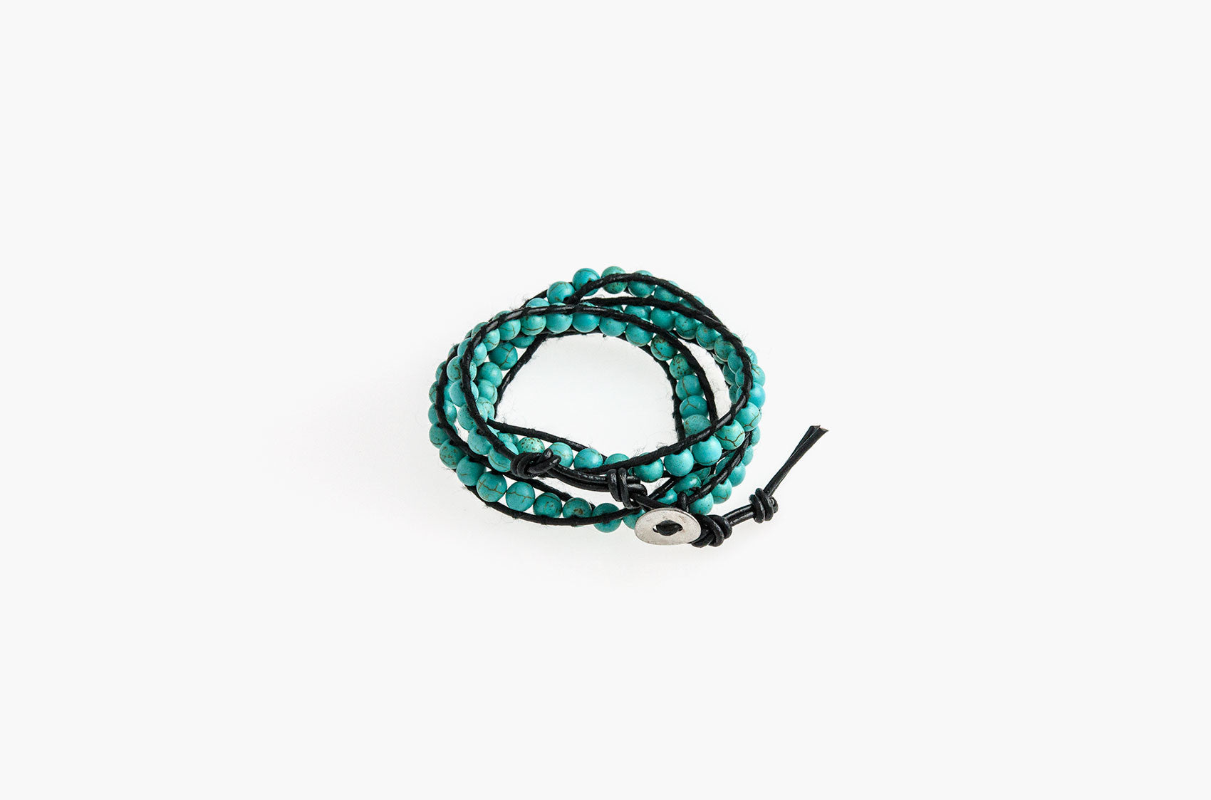 Turquoise wrap bracelet with black leather