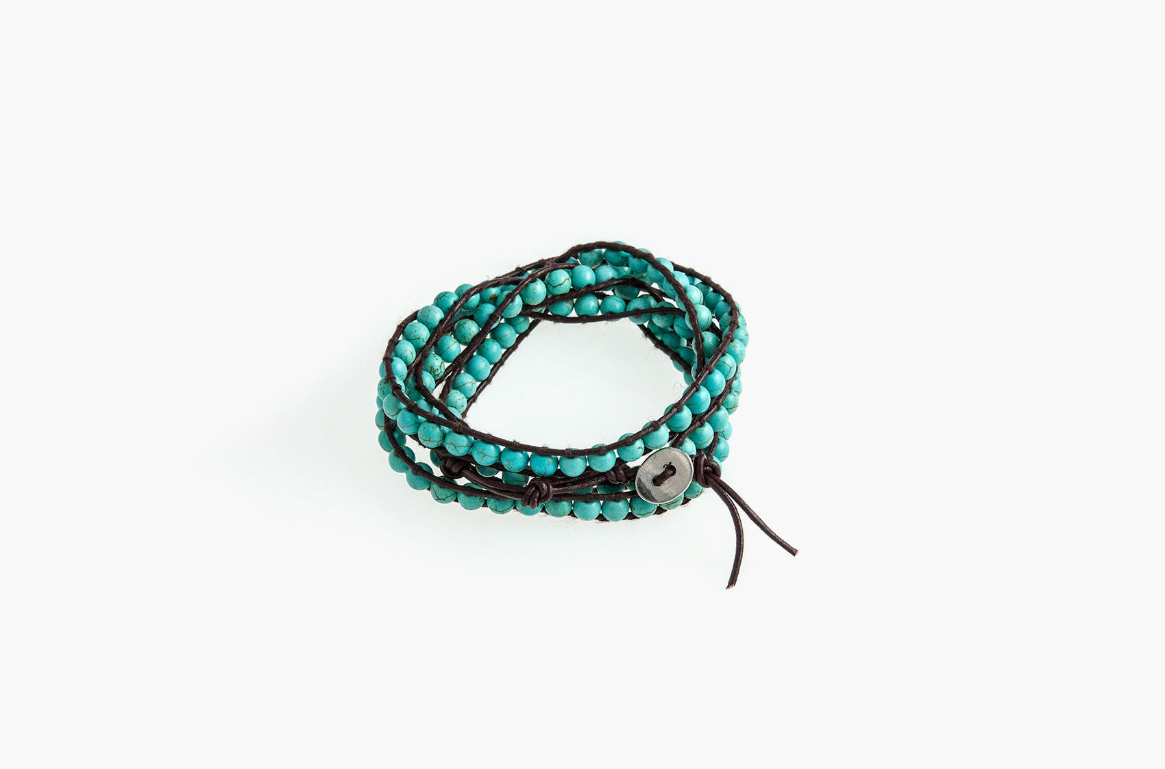 Turquoise wrap bracelet with brown leather