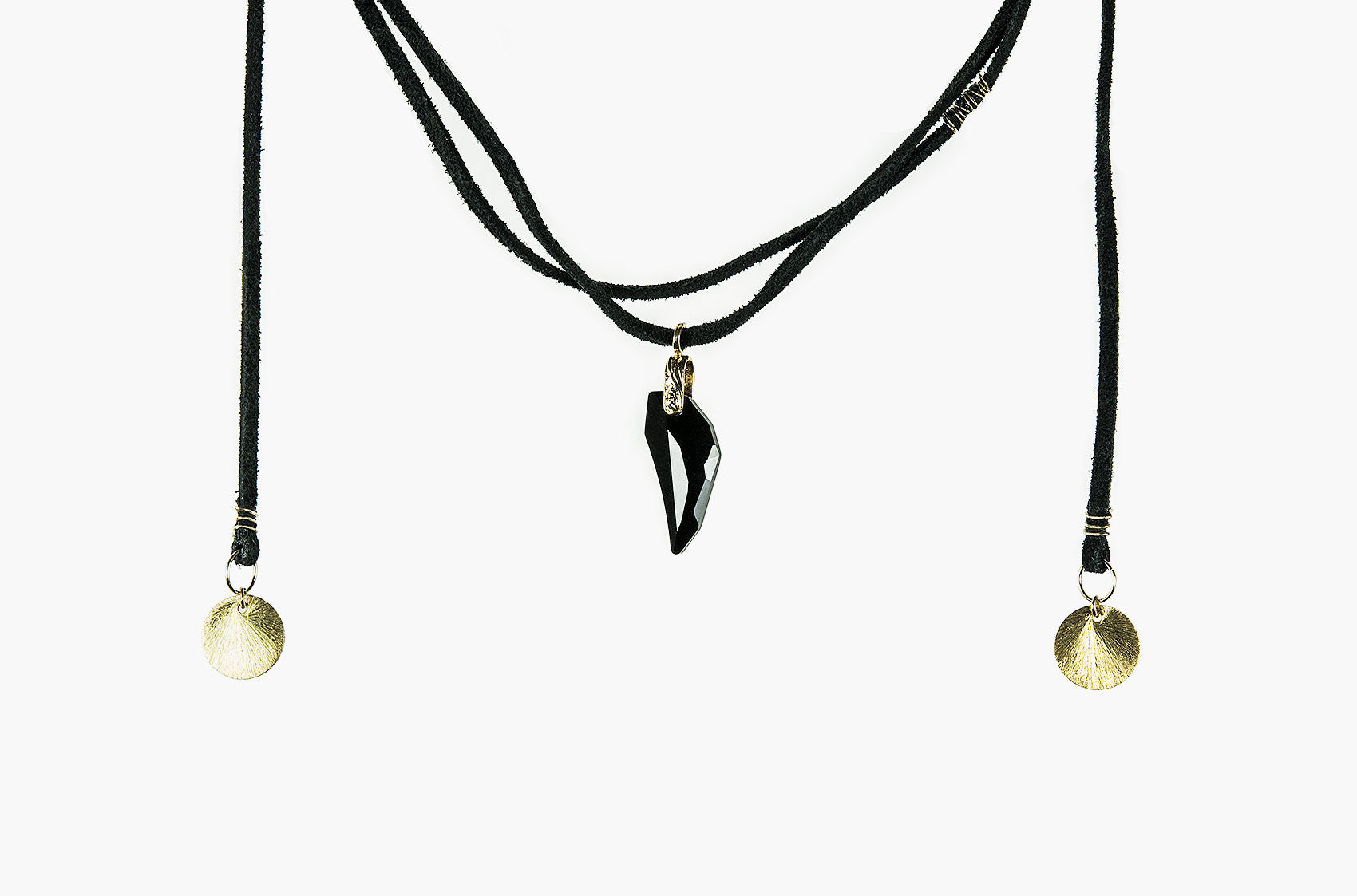 Wolf Tooth long wrap leather necklace gold