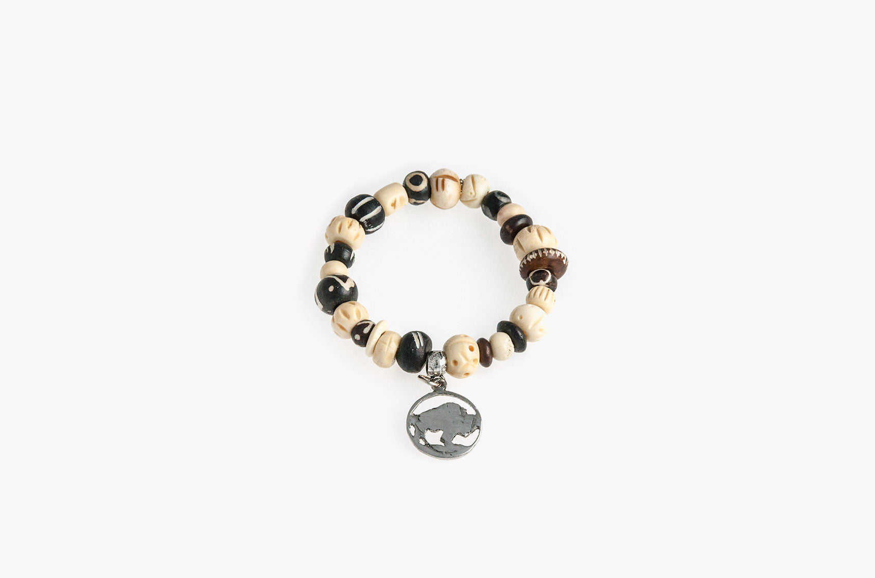 Wood beads buffalo charm bracelet