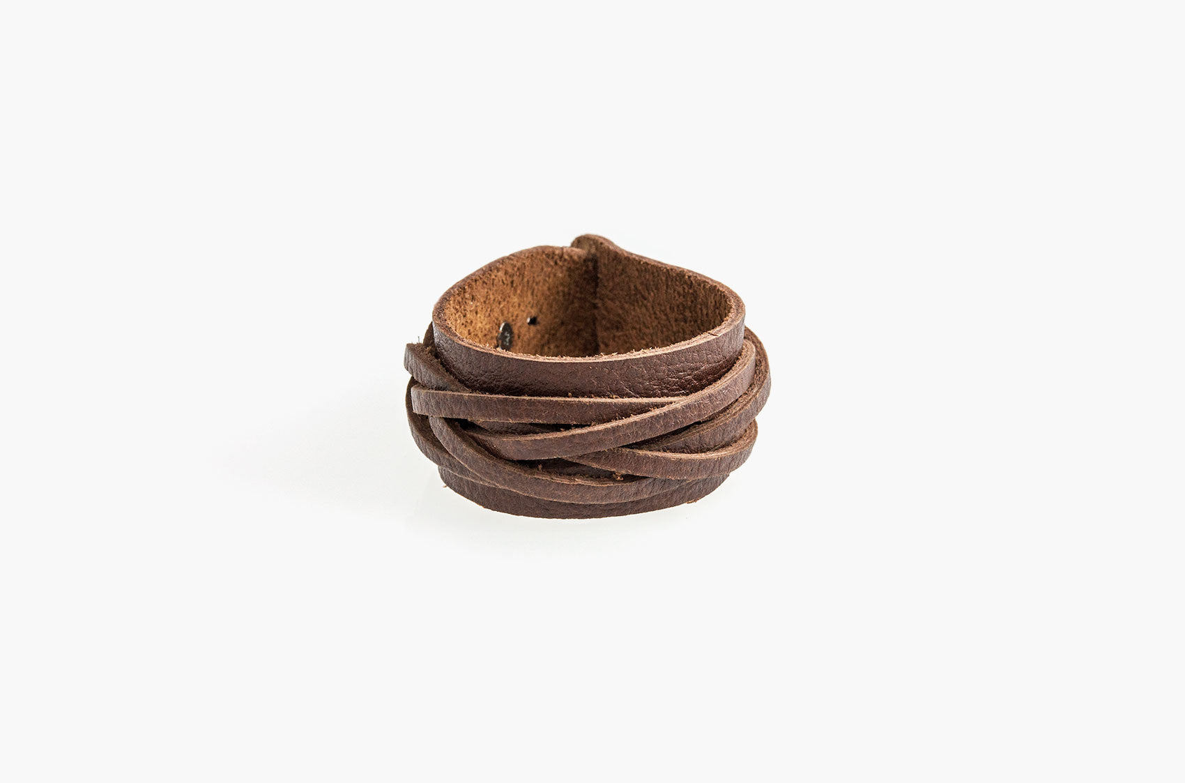 Woven leather wide wristband bracelet